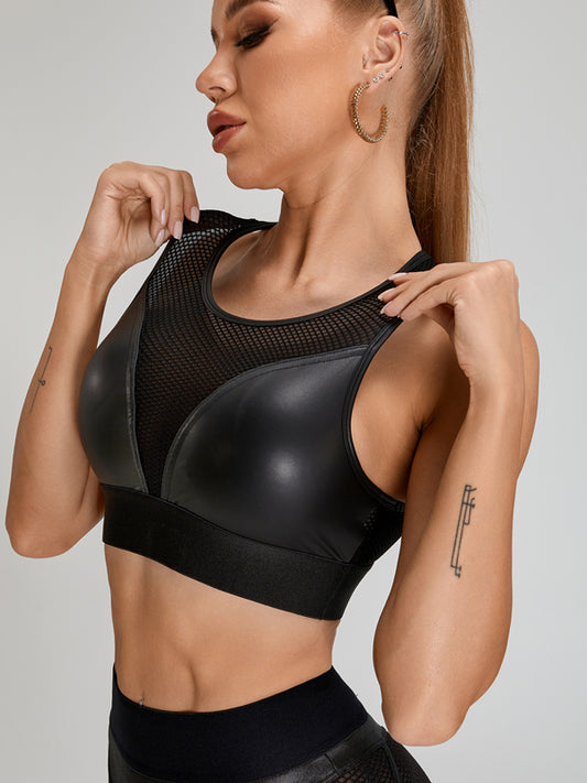 🖤ZASUWA Female PU Fishnet Breathable Sports Bras