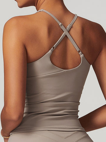 ZASUWA Female U Collar Cross Back Hollow Out Quick Dry Adjustable Strap Tank