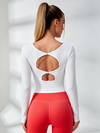 Hollow Out Faux Denim Cross Back Backless Yoga Long Sleeves