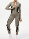 ZASUWA Female Contrast Color Stand Up Collar Zipper Elastic Tight Jumpsuit