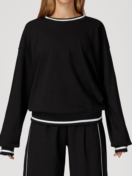 ZASUWA Female Contrast Color Casual Loose Round Neck Hoodie