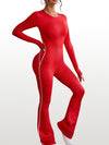 ZASUWA Female Backless Ribbed Scrunch Bum Long Sleeves Flared Jumpsuit