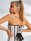 Zipper Flower Print Lace-up Shapewear