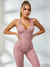 Sexy Leopard Print Cross Back Deep V Back Jumpsuit
