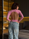 ZASUWA Female Trendy Long-Sleeve Crew Neck Backless Bodysuits