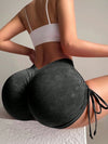 Scrunch Bum Deep V Back Drawstring Faux Denim Spandex Gym Booty Shorts