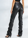 Faux Leather Folds Zipper Fashion Leggings