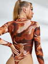 Sexy Hot Tie-dye Print Sheer Mesh Bodysuit
