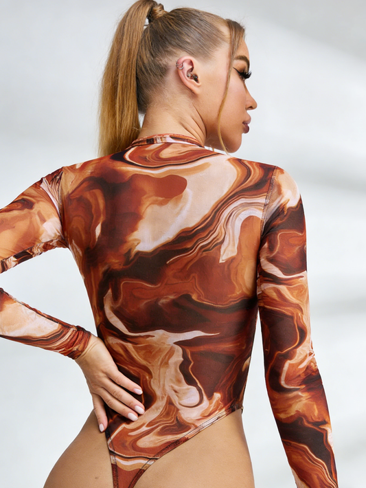 Sexy Hot Tie-dye Print Sheer Mesh Bodysuit