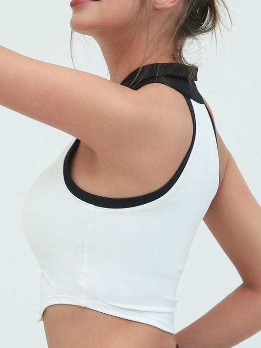 ZASUWA Female Stand Up Collar Zipper Elastic Tight Quick Dry with Chest Pads Tank