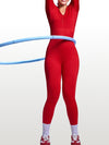 ZASUWA Female Red Backless Ribbed Deep V Back Long Sleeves Jumpsuit