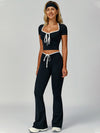 ZASUWA Female Contrast Color Lace-up V-shaped Waist Folds Tracksuit