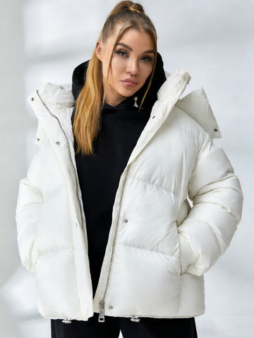 Pocket Zipper Warm With Hat Coat Jacket