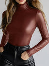 Sexy Glossy PU Faux Leather Long Sleeves
