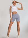 ZASUWA Female Deep V Back Faux Denim Scrunch Bum Spandex Gym Booty Shorts