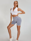 ZASUWA Female Deep V Back Faux Denim Scrunch Bum Spandex Gym Booty Shorts
