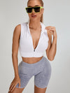 ZASUWA Female Deep V Back Faux Denim Scrunch Bum Spandex Gym Booty Shorts