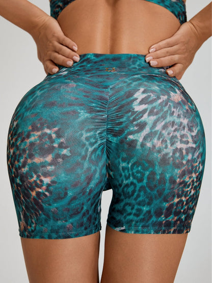 Leopard Print Scrunch Bum Cross Back Kurzer Trainingsanzug