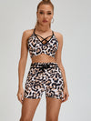 ZASUWA Female Leopard Print Cross Back Scrunch Bum Short Tracksuit