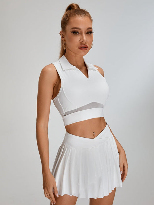 ZASUWA Female Pleated 2 In 1 Mesh Tennis Skirts Suits