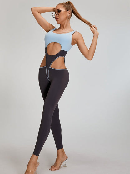 Sexy Contrast Color Unique Cutout Jumpsuit