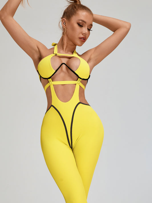 🖤ZASUWA Female Sexy Contrast Color Stripe Hollow Out Jumpsuit