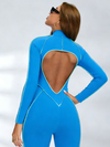 Sexy Backless Zipper Contrast Color Stripes Jumpsuit