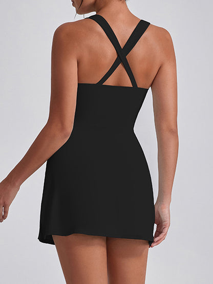 U Collar I-shaped Zipper Cross Back Quick-dry Dress
