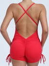ZASUWA Female V-neck Cross Back Scrunch Bum Drawstring Romper