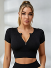 Knitted Chest Zipper Yoga Short Sleeves