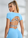 Sexy Cross Back Cropped Short Sleeves