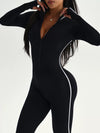 ZASUWA Female Stripe Contrast Color Zipper Stand Up Collar Long Sleeves Jumpsuit