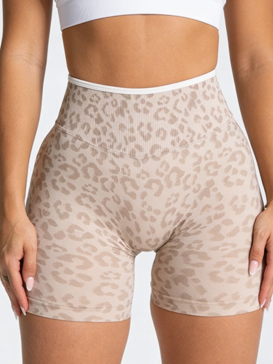 Leopard Print Contrast Color Spandex Gym Booty Shorts