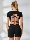Sexy Cross Back Cropped Short Sleeves