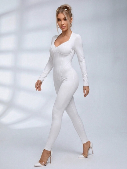 Bauchkontrolle Reißverschluss Po-Push-Up Jumpsuit