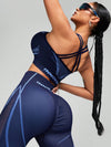 ZASUWA Female Contrast Color Hollow Out Cross Back Fishnet Push Up Design Tracksuit