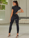 🖤ZASUWA Female PU Half Zipper Peach Booty Jumpsuit