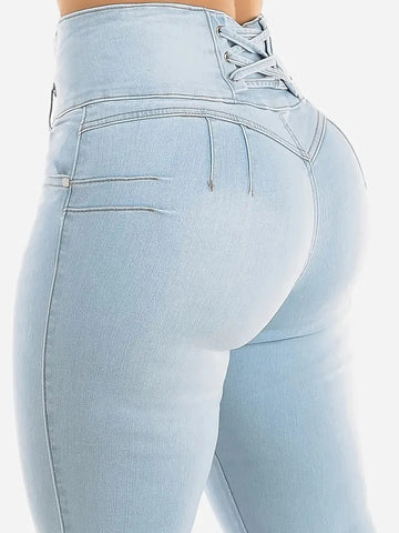 ZASUWA Female Sexy Denim Hip-lift High-waisted Cross Leggings