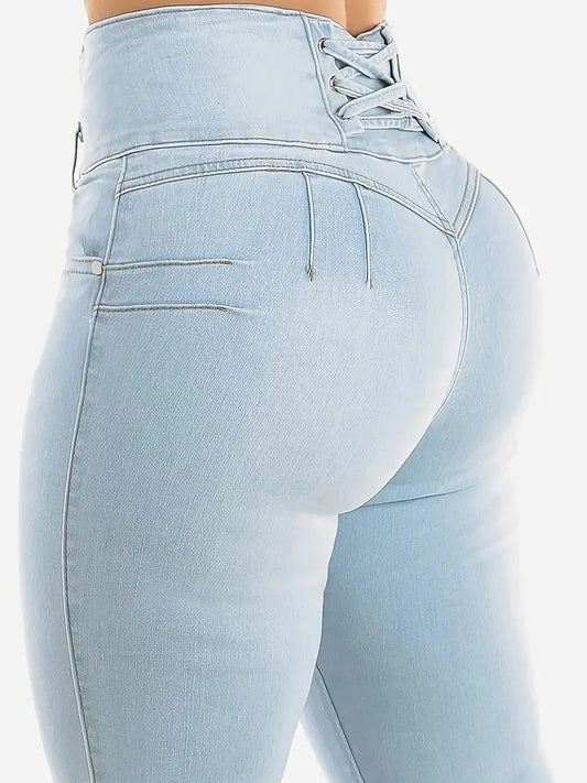 ZASUWA Female Sexy Denim Hip-lift High-waisted Cross Leggings