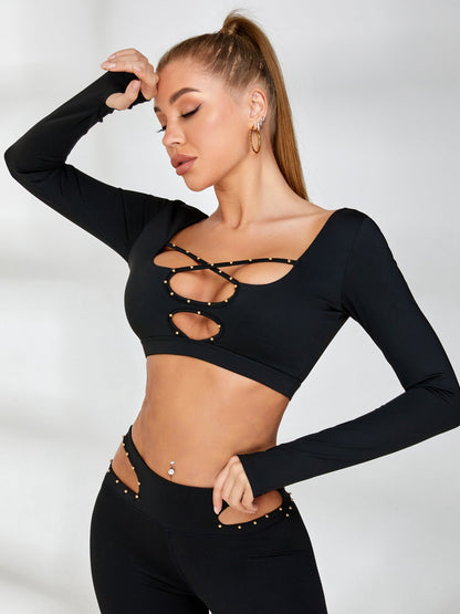Rivet Cross Cutout Backless Tracksuit