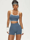 ZASUWA Female Contrast Color Cross Back Elastic Tight Short Tracksuit