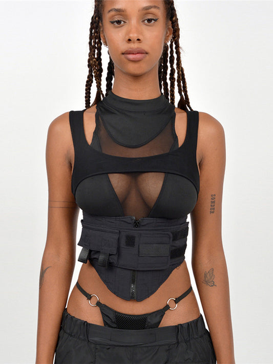 ZASUWA Female Sexy Hollow Out Mesh Splicing Sports Bras