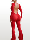 ZASUWA Female Backless Ribbed Scrunch Bum Long Sleeves Flared Jumpsuit