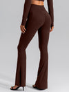 ZASUWA Female V-shape Waist Pocket Solid Color Split High-waisted Flare Pants