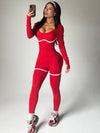 ZASUWA Female Backless Ribbed Deep V Back Long Sleeves Jumpsuit