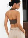 ZASUWA Female Solid Color Stand Up Collar Deep V Halter Backless Quick Dry Tank