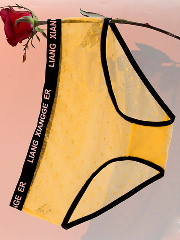 Sexy Mesh-Höschen mit Wellenpunktmuster und Kontrastfarbe