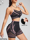ZASUWA Female Fishnet Cross Back Stripes Contrast Color Short Tracksuit