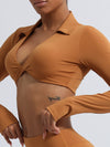 ZASUWA Female Twist Breathable with Chest Pads Yoga Long Sleeves