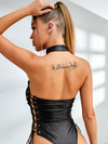PU Faux Leather Lace-up Bodysuit